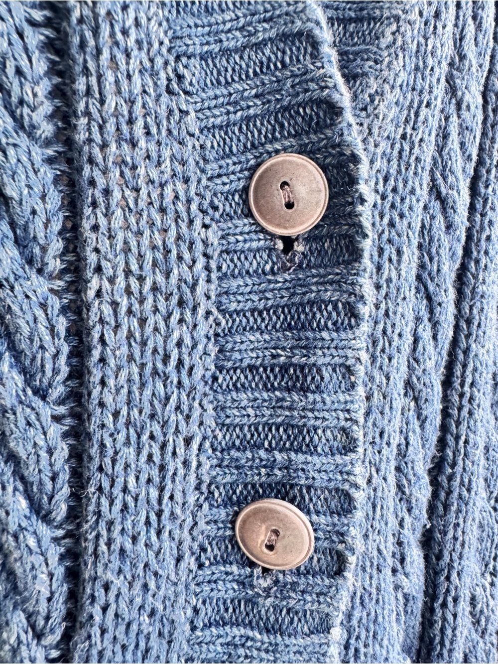 Vintage Lizwear Blue Cable Knit Linen Cotton Long Cardigan Sweater M - Picture 3 of 7